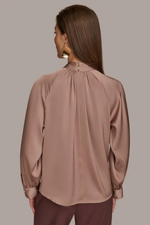 Women Donna Karan Sweaters And Tops MOCK NECK WITH BUTTONS Mink