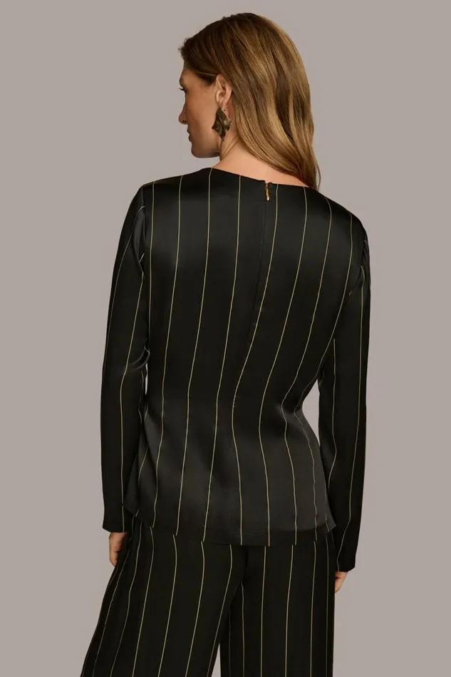 Women Donna Karan Sweaters And Tops PINSTRIPE TIE WAIST TOP Black