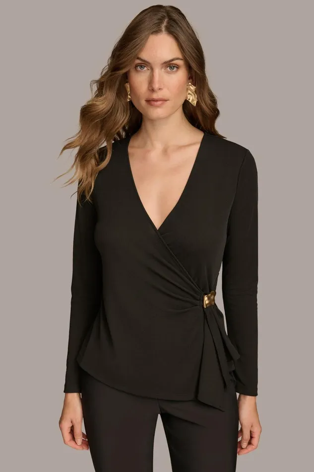 Women Donna Karan Sweaters And Tops V NECK TOP WITH HARDWARE Black