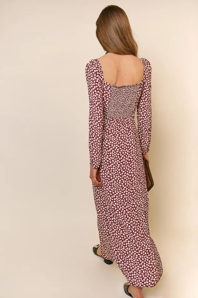Women Dresses RIXO Hattie Burgundy Shadow Ditsy