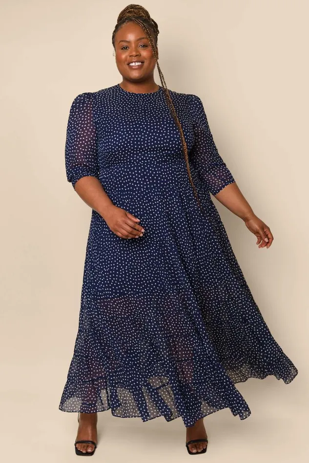 Women Dresses RIXO Kristen Polka Dot Navy Women Dresses RIXO Kristen Polka Dot Navy