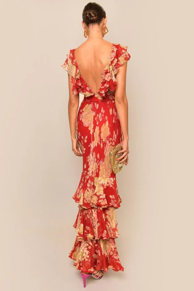 Women Dresses RIXO Rio Red Watercolour Blossom