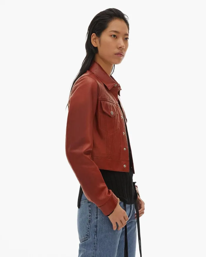 Women Fem Little Trucker Jacket Red Tobacco Helmut Lang Jackets