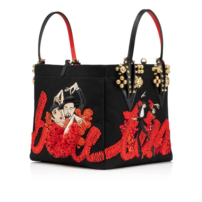 Women Flamencaba Small Tote Bag 8211 Flamenco Embroidery And Calf Leather 8211 Black Black Christian Louboutin Shoulder Bags