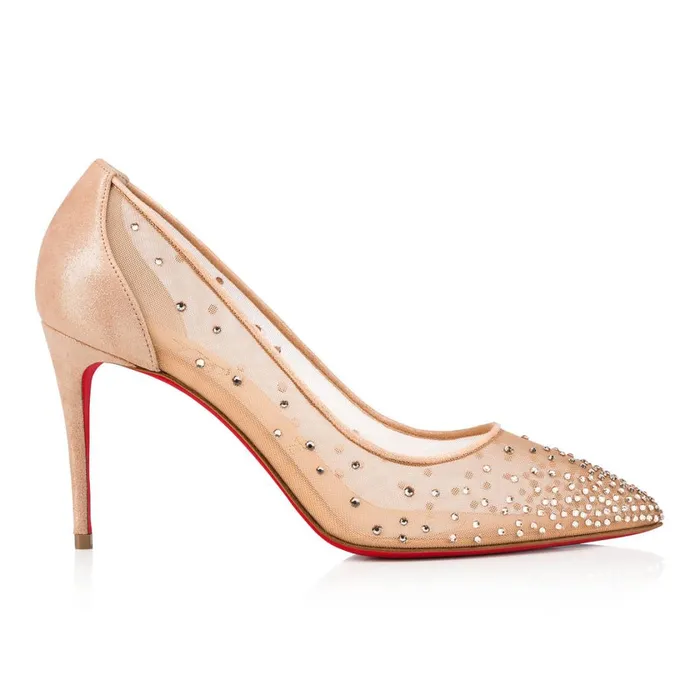 Women Follies Strass 85 Mm Pumps 8211 Mesh And Suede 8211 Light Silk Light Silk Christian Louboutin Pumps