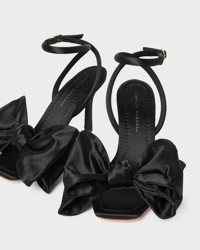 Women Heeled Sandals Loeffler Randall Marlena Black Satin Bow Sandal Women Heeled Sandals Loeffler Randall Marlena Black Satin Bow Sandal