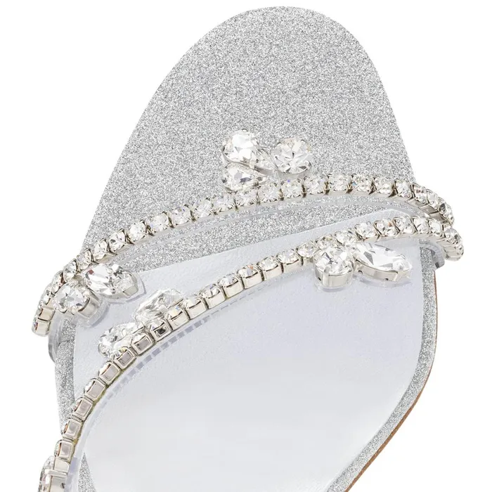 Women Joli Queen 100 Mm Sandals 8211 Glittered Calf Leather And PVC 8211 Silver Silver Christian Louboutin Sandals and Slides