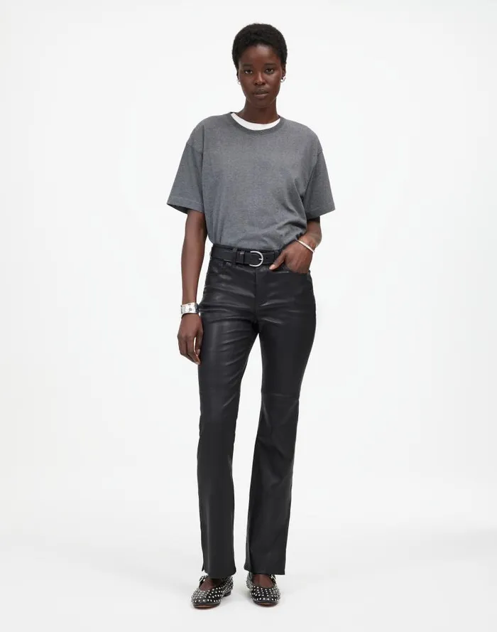 Women Kick Out FullLength Pants In Leather True Black Madewell Pants