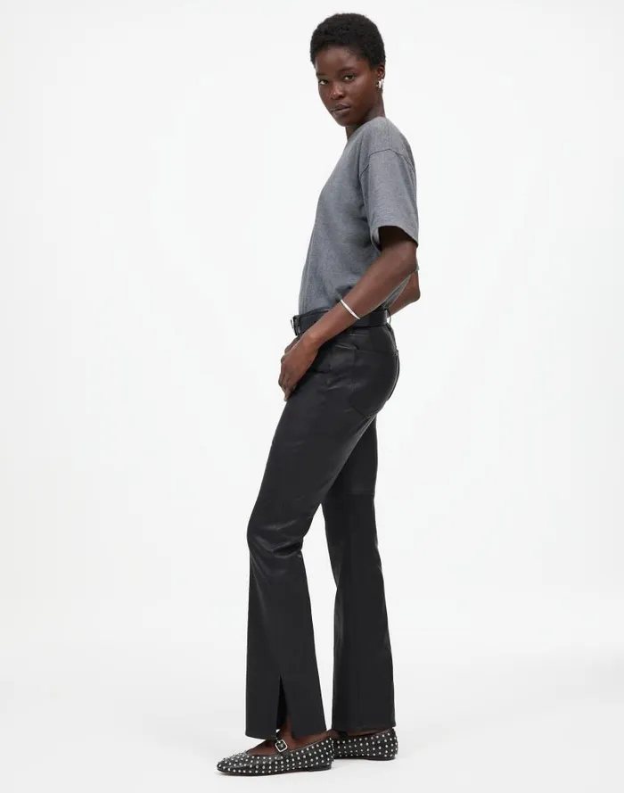 Women Kick Out FullLength Pants In Leather True Black Madewell Pants