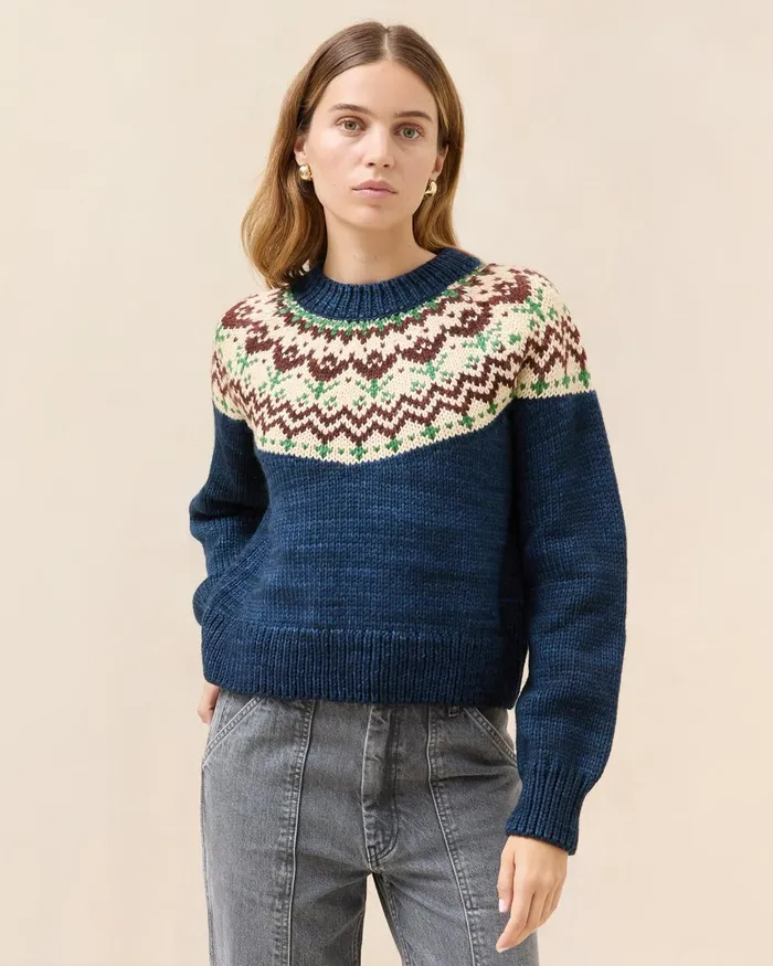 Women Knitwear Loeffler Randall Ian Navy Tulip Fairisle Sweater