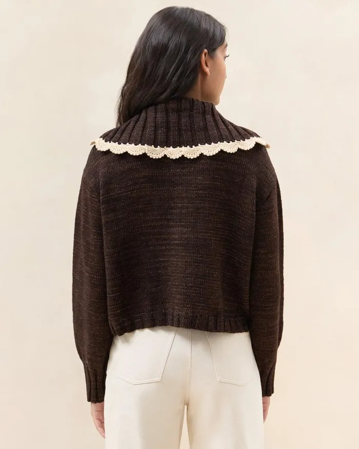 Women Knitwear Loeffler Randall Lo BrownCream Collared Cardigan L Sweaters and Knits L Apparel Women Knitwear Loeffler Randall Lo BrownCream Collared Cardigan L Sweaters and Knits L Apparel