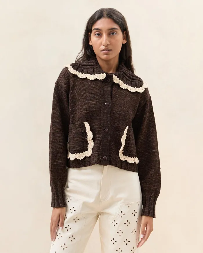 Women Knitwear Loeffler Randall Lo BrownCream Collared Cardigan L Sweaters and Knits L Apparel Women Knitwear Loeffler Randall Lo BrownCream Collared Cardigan L Sweaters and Knits L Apparel