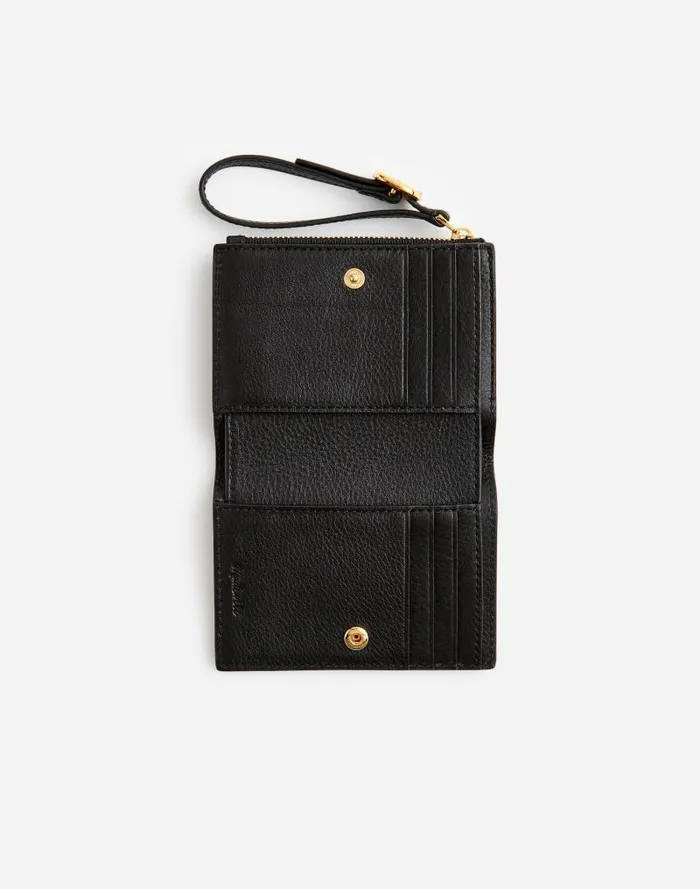 Women Leather Bifold Wallet Wristlet True Black Madewell Pouches and Wallets