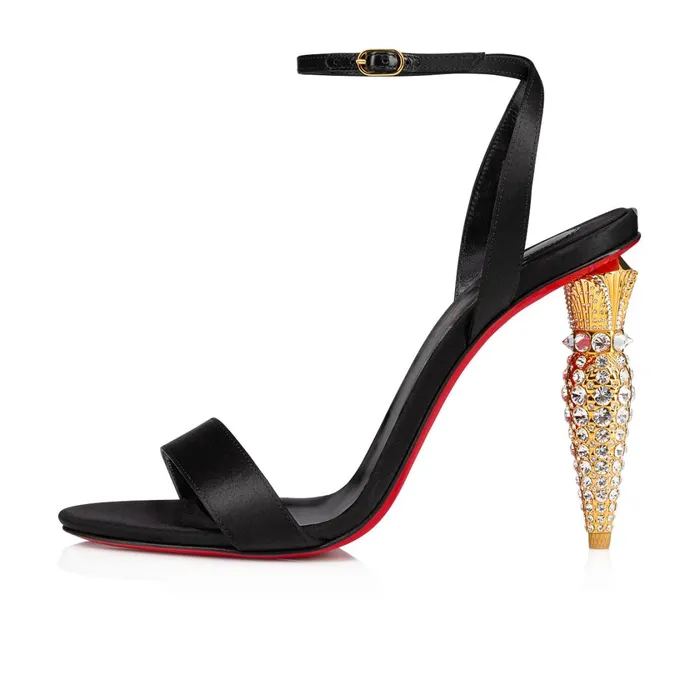 Women Lipstrass Queen 100 Mm Sandals 8211 Crepe Satin And Strass 8211 Black Black Christian Louboutin Sandals and Slides