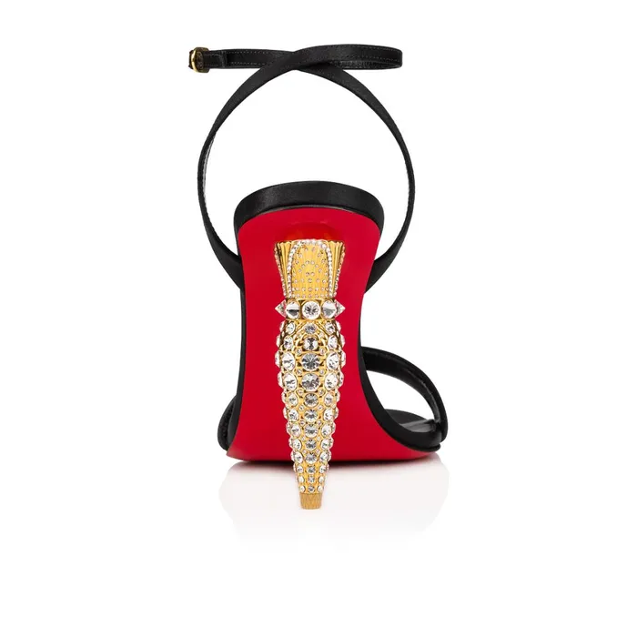 Women Lipstrass Queen 100 Mm Sandals 8211 Crepe Satin And Strass 8211 Black Black Christian Louboutin Sandals and Slides