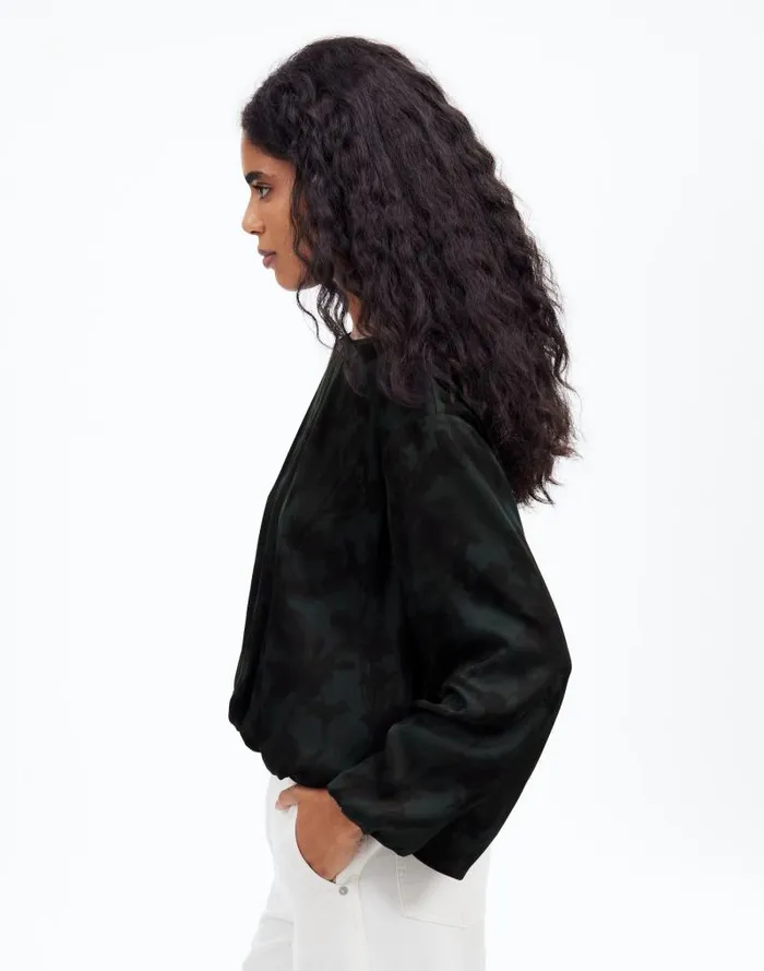 Women LongSleeve BubbleHem Top In Satin Luxury Forest Madewell Tops and Shirts