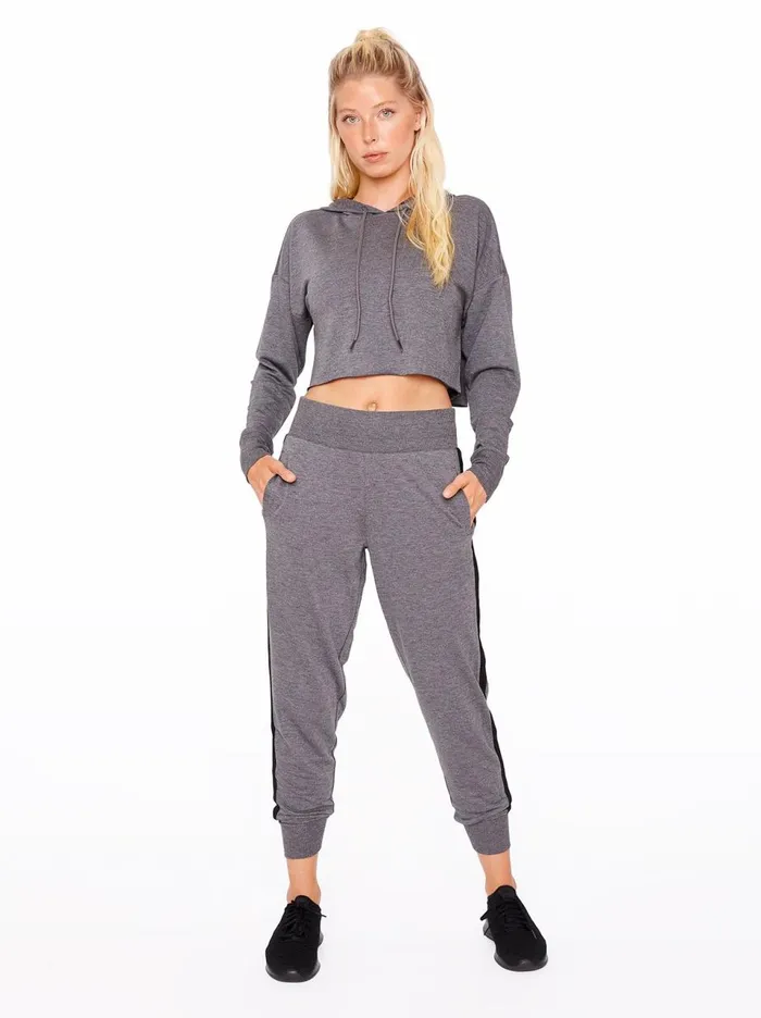 Women Loungewear Jessica Simpson Essential Crop Hoodie In Heather Black Heather Black