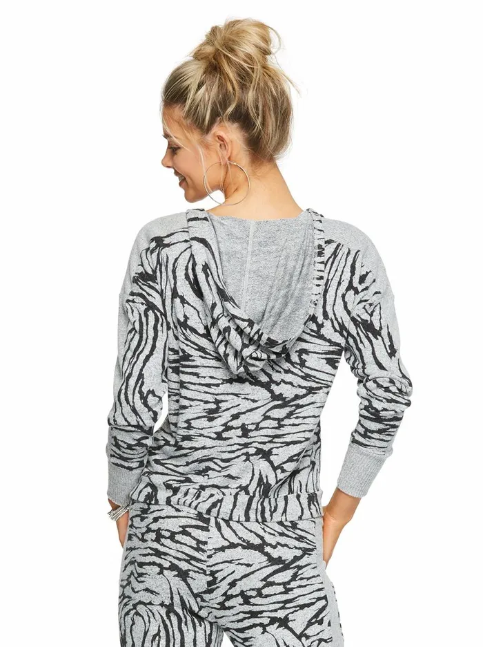 Women Loungewear Jessica Simpson Lola Pullover In Heather Grey Zebra Stripe Heather Grey Zebra Stripe
