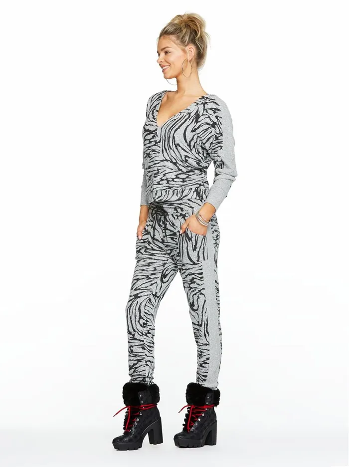 Women Loungewear Jessica Simpson Lola Pullover In Heather Grey Zebra Stripe Heather Grey Zebra Stripe