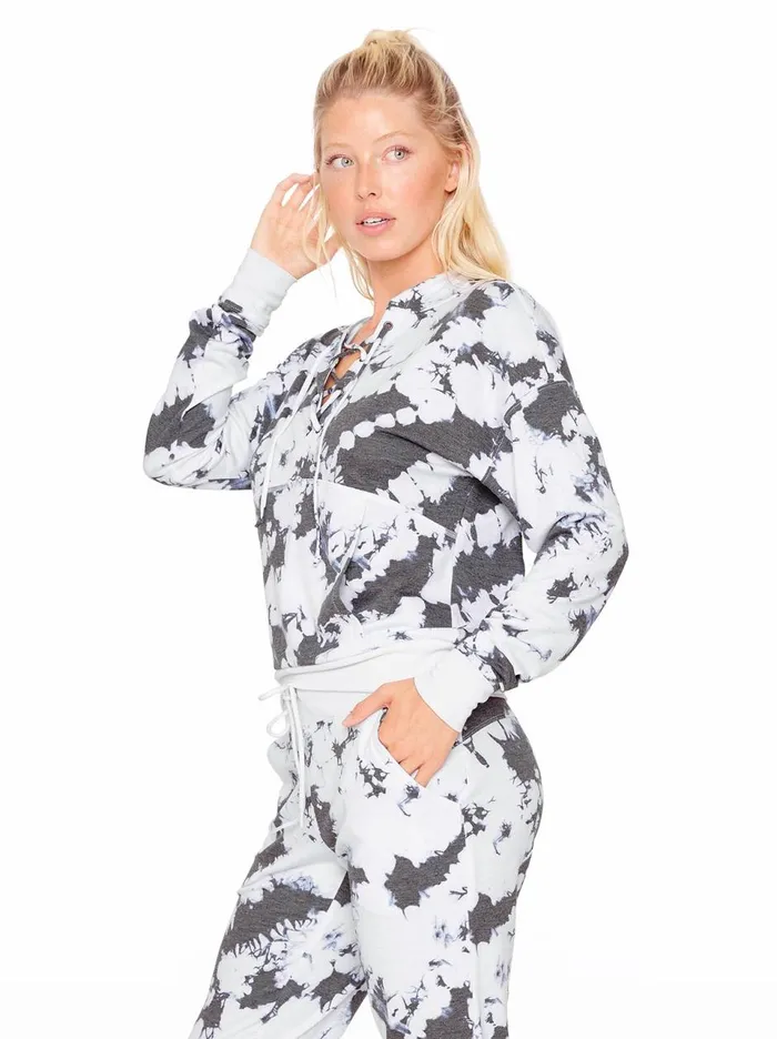 Women Loungewear Jessica Simpson Sunnyside Hoodie In White Ocean Tie Dye Ocean Tie Dye