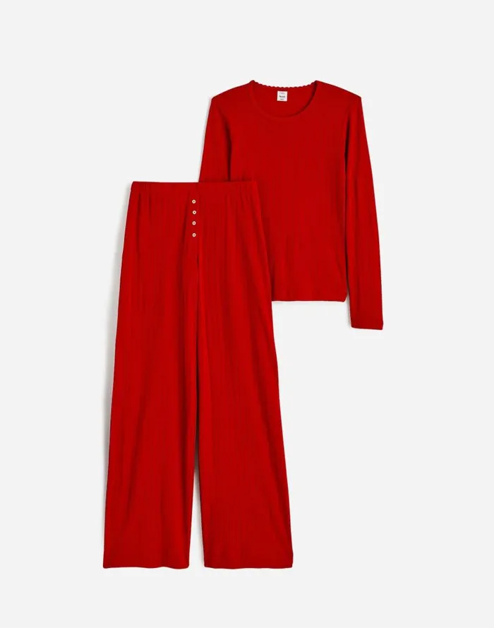 Women Madewell X LESET Pointelle Perfect Tee and Pant Set Red Madewell Tees
