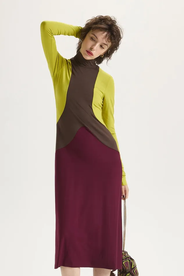 Women Malparmi Dresses Block Colour Jersey Dress Greenbordeaux