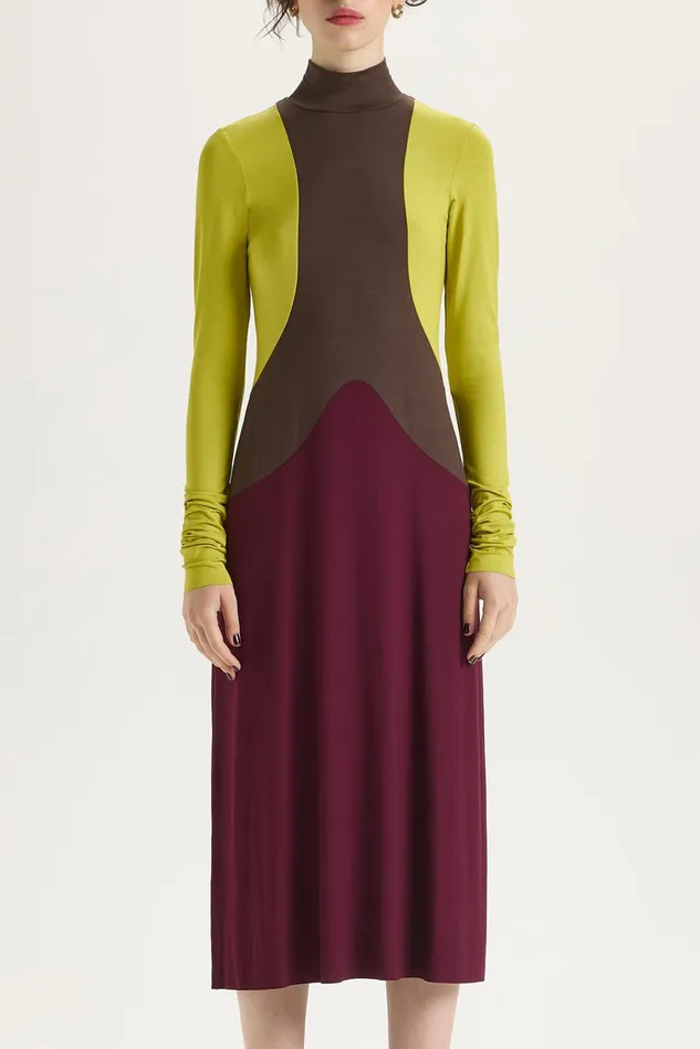 Women Malparmi Dresses Block Colour Jersey Dress Greenbordeaux