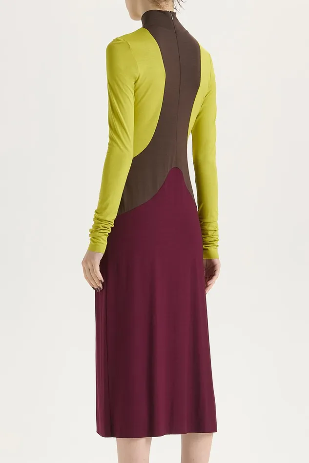 Women Malparmi Dresses Block Colour Jersey Dress Greenbordeaux