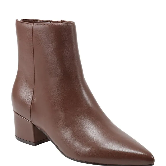 Women Marc Fisher Booties Leonna Ankle Bootie Dark Brown Leather