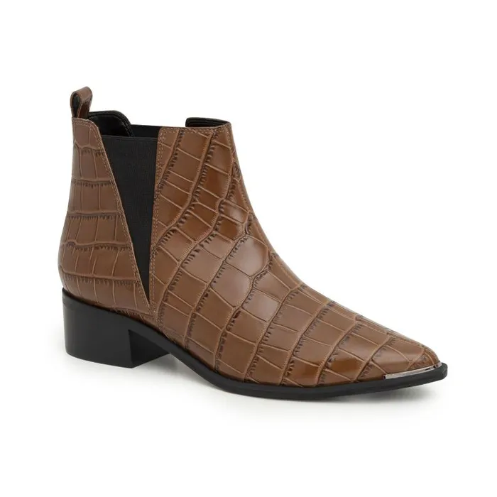 Women Marc Fisher Booties Yale Pointy Toe Chelsea Bootie Brown Croco