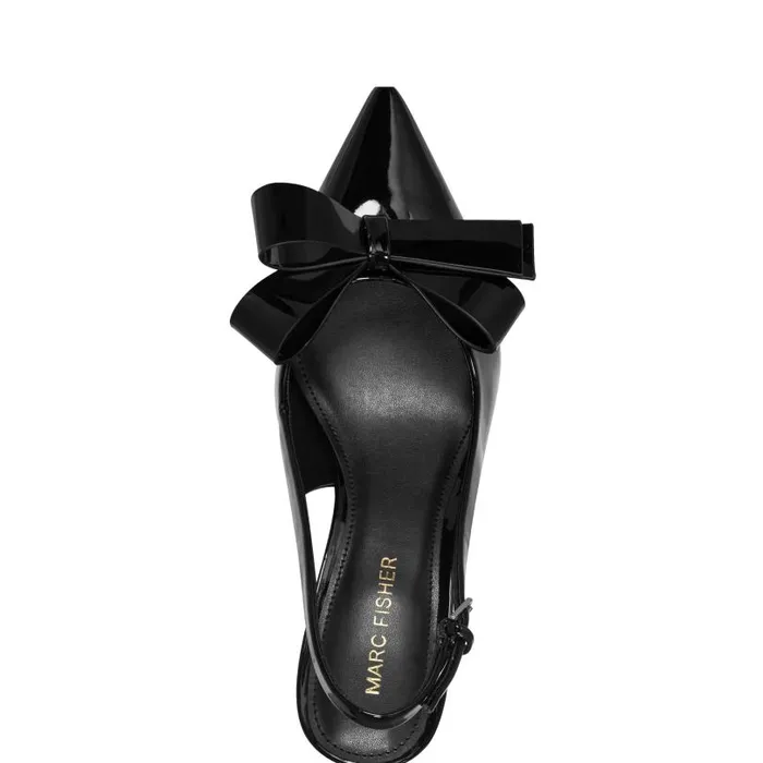 Women Marc Fisher Heels and Pumps Allon Bow Slingback Pump Black Patent