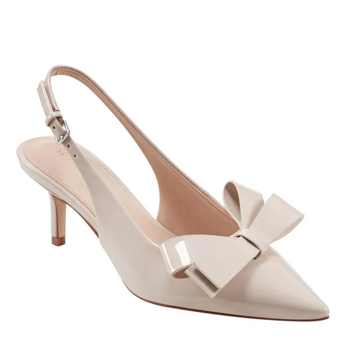 Women Marc Fisher Heels and Pumps Allon Bow Slingback Pump Light Natural Patent