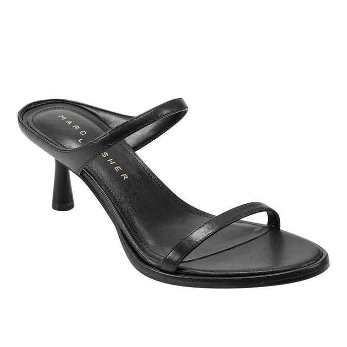 Women Marc Fisher Mules and Slides Alonde Heeled Slide Sandal Black Leather