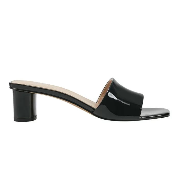Women Marc Fisher Mules and Slides Nemmie Heeled Slide Sandal Black Patent Leather
