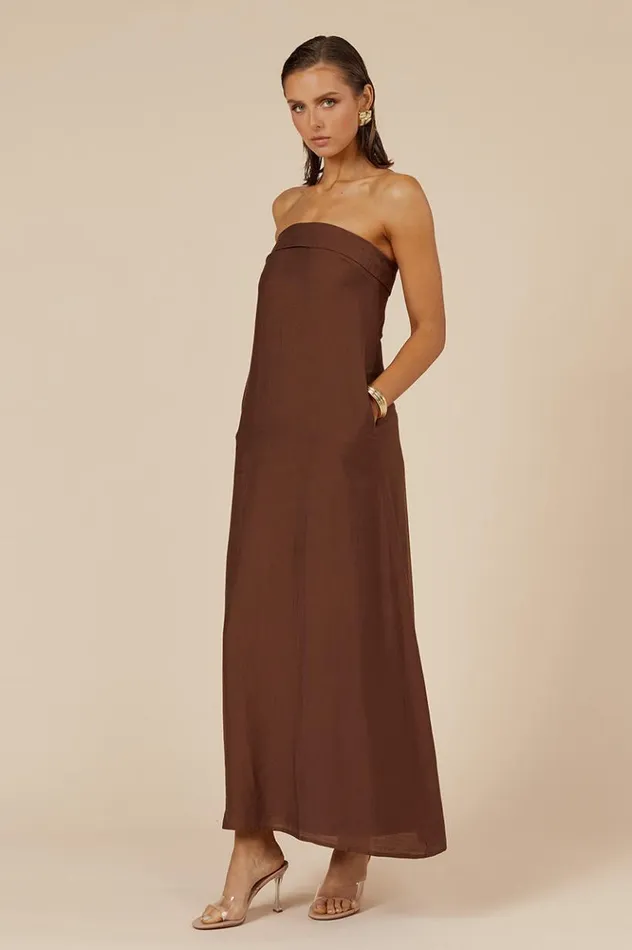 Women Maxi Dresses Runaway The Label SAPHIRA MAXI DRESS Chocolate