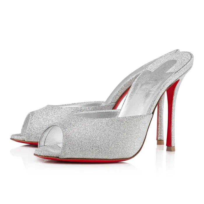 Women Me Dolly 100 Mm Mules 8211 Glittered Calf Leather 8211 Silver Silver Christian Louboutin Mules Women Me Dolly 100 Mm Mules 8211 Glittered Calf Leather 8211 Silver Silver Christian Louboutin Mules