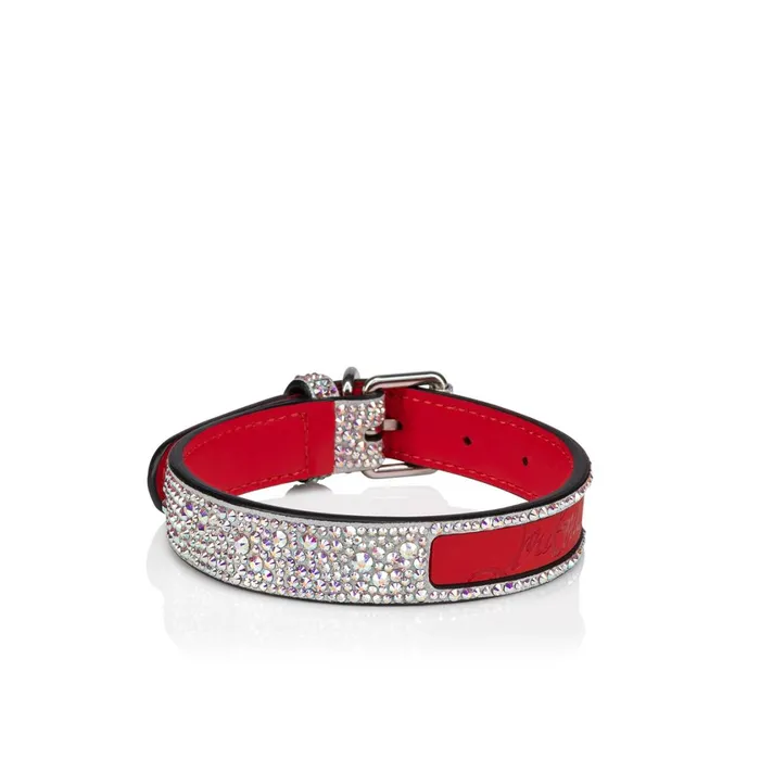 WomenMen Loubicollar S Pet Collar 8211 Metallic Suede Strass And Rubber 8211 Silver Silver Christian Louboutin Pet Accessories