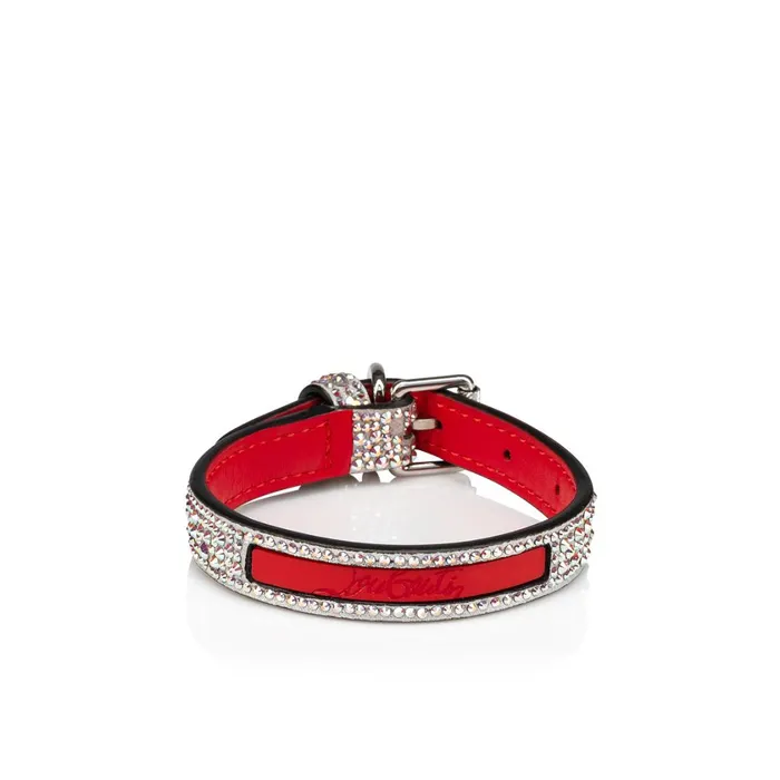 WomenMen Loubicollar XS Pet Collar 8211 Metallic Suede Strass And Rubber 8211 Silver Silver Christian Louboutin Pet Accessories