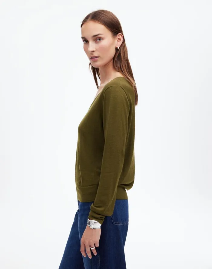 Women Merino WoolSilk Blend VNeck Sweater Faded Ivy Madewell Sweaters