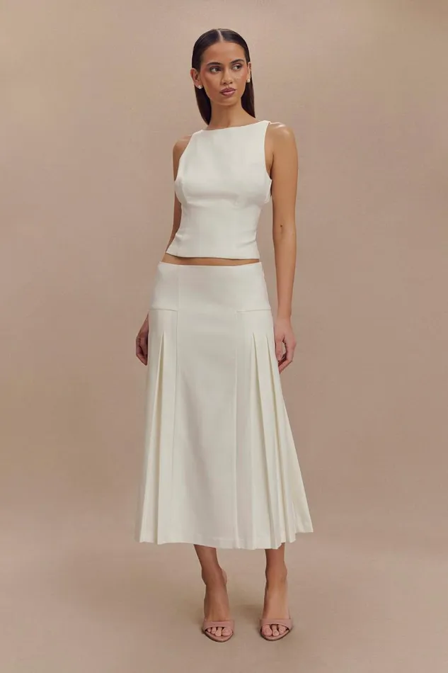 Women Meshki Bottoms Brigette Pleated Midi Skirt 8211 Ivory