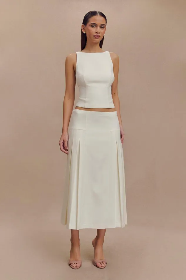 Women Meshki Bottoms Brigette Pleated Midi Skirt 8211 Ivory