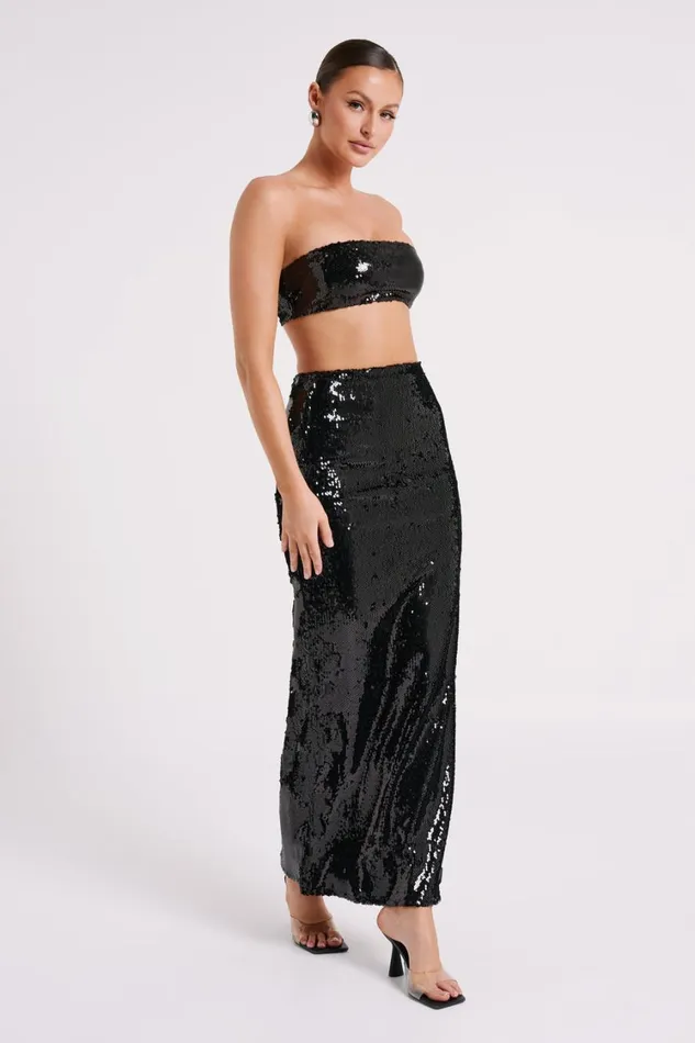Women Meshki Bottoms Cosette Sequin Maxi Skirt 8211 Black