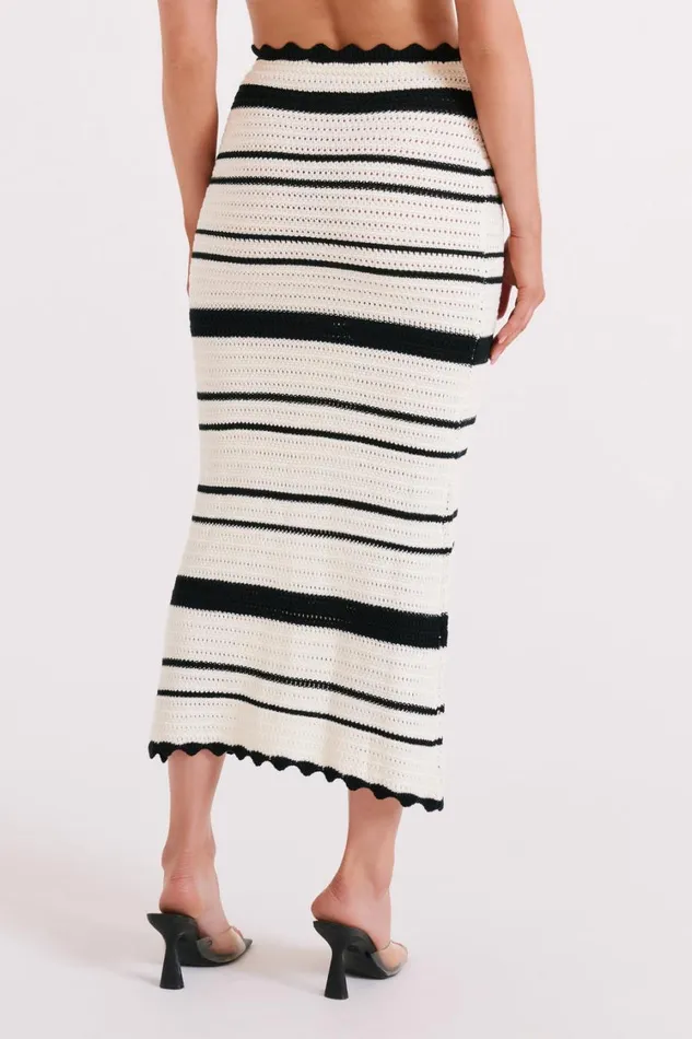 Women Meshki Bottoms Jadia Contrast Crochet Fishtail Maxi Skirt 8211 BlackWhite