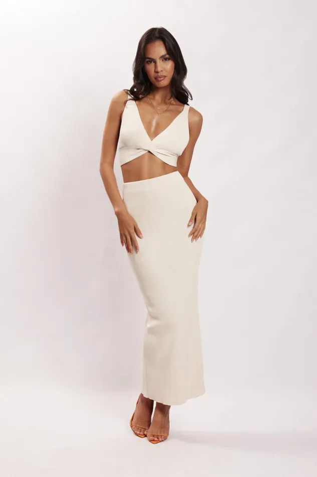 Women Meshki Bottoms Kaesha Split Maxi Knitted Skirt 8211 Bone