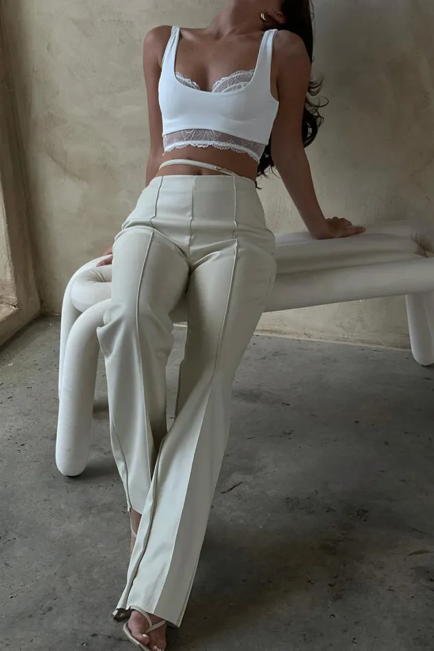 Women Meshki Bottoms Zarsa Wide Leg Mid Rise Pu Pant 8211 Wheat