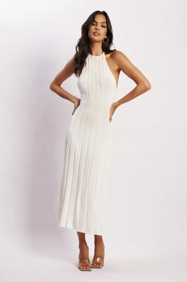 Women Meshki Dresses Adrienne Halter Neck Midi Dress 8211 White