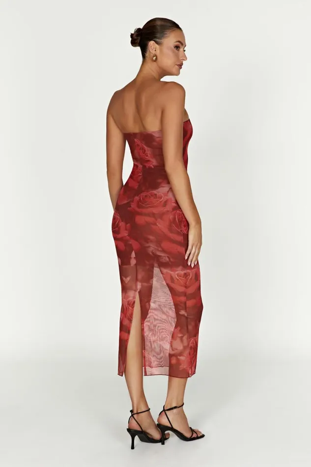 Women Meshki Dresses Aphrodite Strapless Mesh Dress 8211 Oversized Rose Print