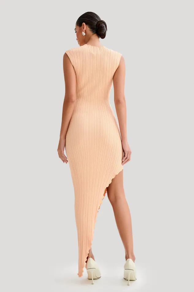 Women Meshki Dresses Arden Asymmetrical Rib Knit Maxi Dress 8211 Light Peach