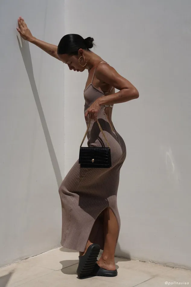 Women Meshki Dresses Avalon Backless Knit Midi Dress 8211 Taupe