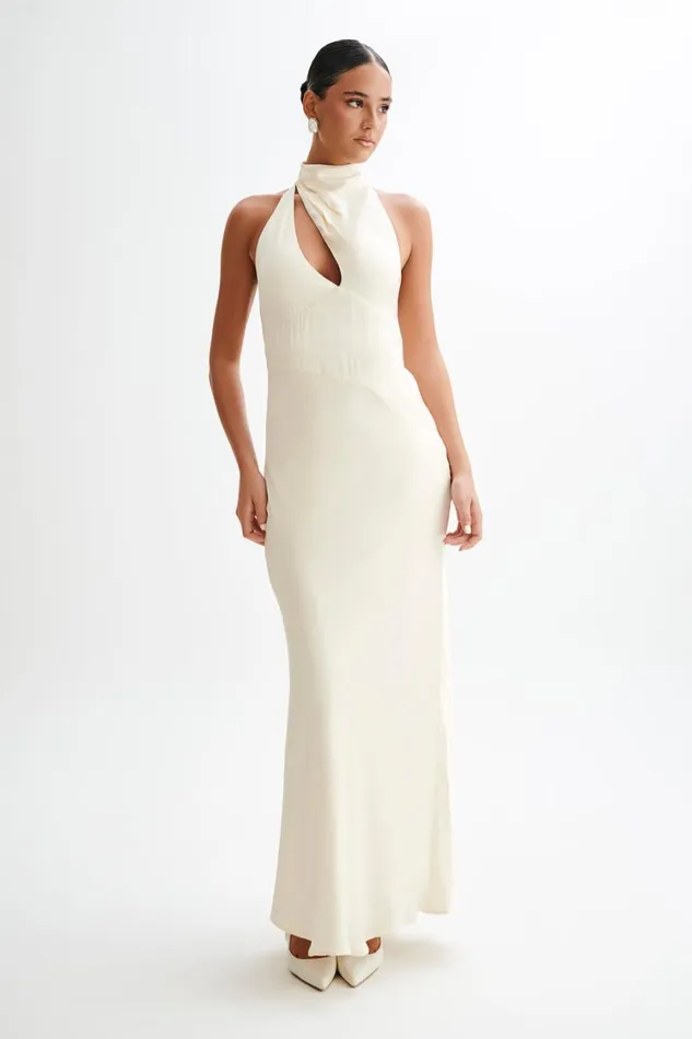Women Meshki Dresses Belladonna Satin Halter Maxi Dress 8211 Ivory